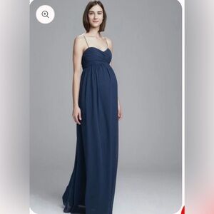 Amsale navy maternity chiffon long gown sleeveless wedding black tie